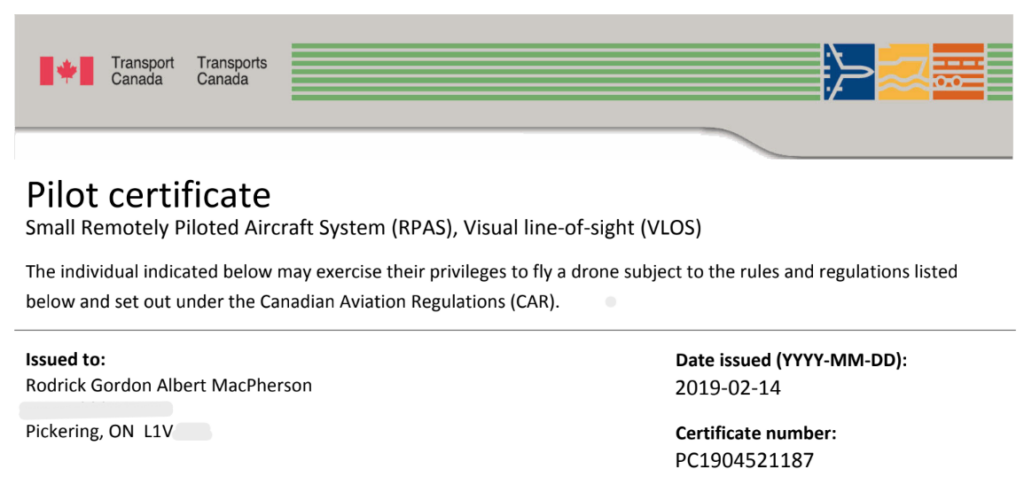 Rodrick MacPherson - Transport Canada Pilot Certificate